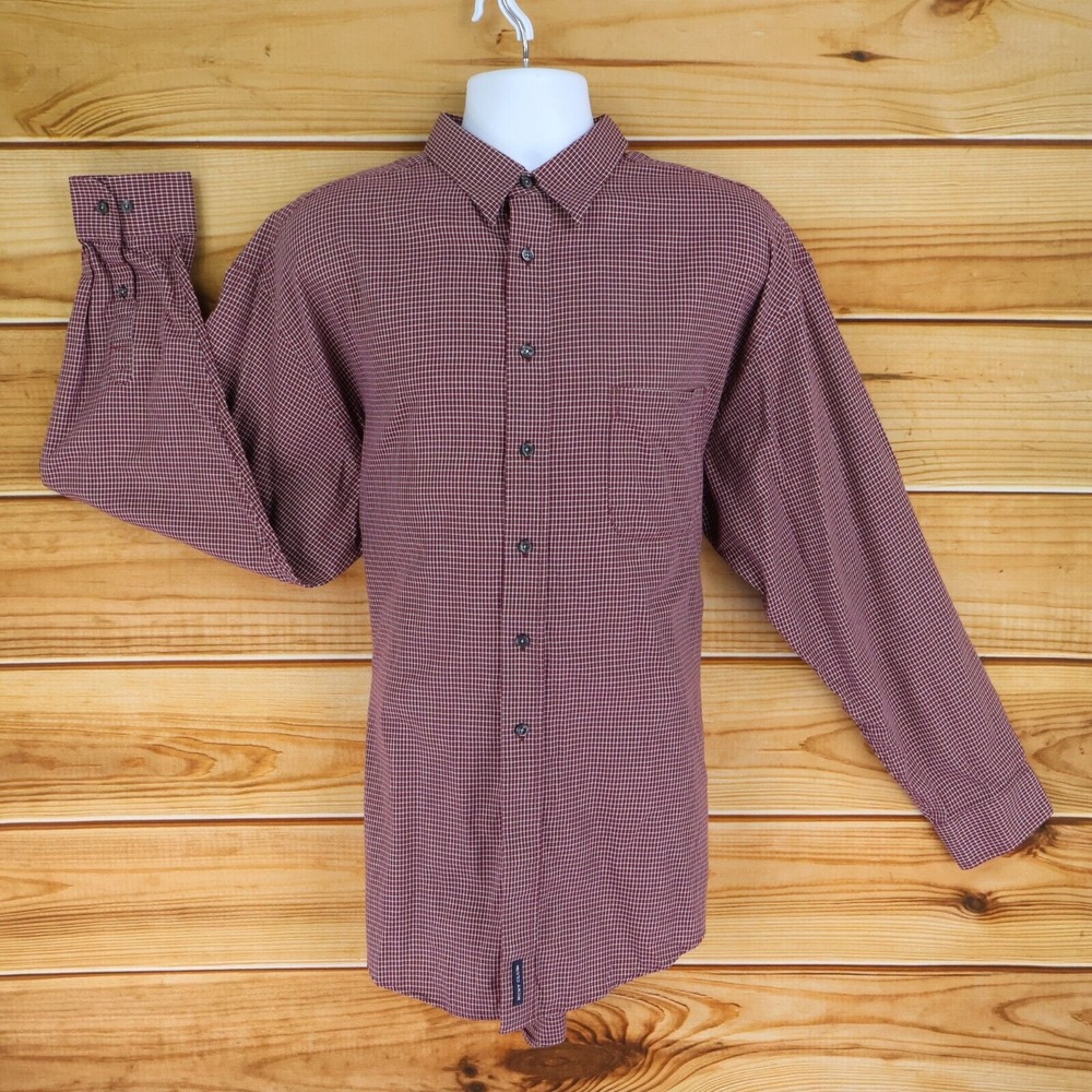 Hunt Club Long Sleeve Button Up Shirt Mens XLT Red Checks 100% Cotton Collared